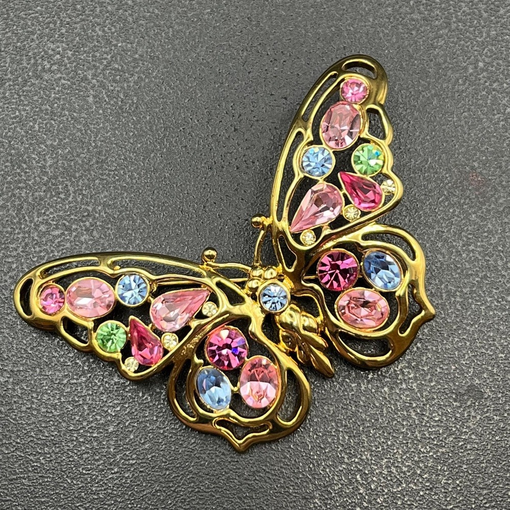 Nolan Miller Pastel Rhinestone Butterfly Brooch - Picture 3 of 14
